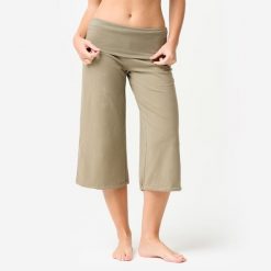 Spodnie do jogi damskie Kimjaly krótkie. Brązowe spodnie materiałowe damskie KIMJALY, bez wzorów, z bawełny, sportowe. Za 79.99 zł.