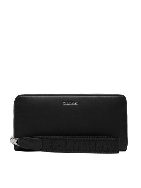 Calvin Klein Portfel Webbing Strap Long Zip Around LV04F1174G Czarny. Czarne portfele damskie CALVIN KLEIN, bez wzorów, ze skóry. Za 289.99 zł.