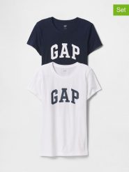 GAP Koszulki (2 szt.) w kolorze granatowo-białym rozmiar: XXS. Białe t-shirty damskie GAP, xxs, bez wzorów, z bawełny, bez kołnierzyka. Za 69.75 zł.
