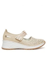 Rieker Półbuty CEO-N4382-60 Beżowy. Brązowe półbuty damskie Rieker, bez wzorów, ze skóry, bez obcasa, na koturnie. Za 329.99 zł.