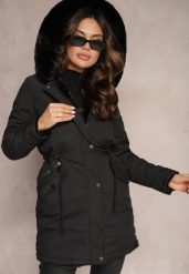 Czarna Kurtka Parka ze Ściągaczem i Kapturem z Ozdobnym Futerkiem Brelitha. Czarne kurtki damskie Renee, l, bez wzorów. Za 259.99 zł.