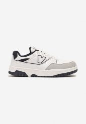Biało-Granatowe Sznurowane Buty Sportowe z Ozdobną Naszywką Meraline. Białe buty sportowe na co dzień męskie Born2be, z jeansu, bez zapięcia. Za 139.99 zł.