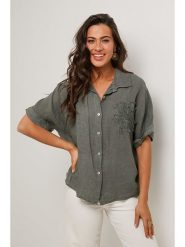 Le Monde du Lin Lniana bluzka w kolorze khaki rozmiar: 36/38. Brązowe bluzki damskie Le Monde du Lin, bez wzorów, ze lnu, klasyczne, bez kołnierzyka, bez ramiączek. Za 140.53 zł.