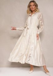 Beżowa Haftowana Wiskozowa Sukienka Rozkloszowana z Bawełną i Paskiem Zenvivi. Brązowe sukienki damskie Renee, na co dzień, l, bez wzorów, z bawełny, eleganckie, bez kołnierzyka, bez ramiączek, maxi, koszulowe. Za 249.99 zł.