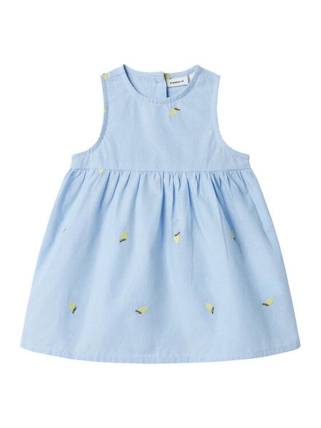 NAME IT Sukienka codzienna Derilla 13240054 Błękitny Regular Fit. Niebieskie sukienki dziewczęce Name it, bez wzorów, z bawełny, bez ramiączek. Za 59.99 zł.