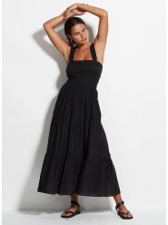 Seafolly Sukienka w kolorze czarnym rozmiar: M. Czarne sukienki damskie Seafolly, m, bez wzorów, z bawełny, bez kołnierzyka, bez ramiączek, maxi. Za 201.55 zł.