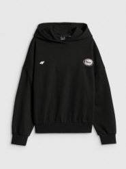 4F Bluza dresowa oversize z kapturem damska - czarna S. Czarne bluzy sportowe damskie 4f, s, bez wzorów, z dresówki, bez ramiączek, z kapturem. Za 179.99 zł.