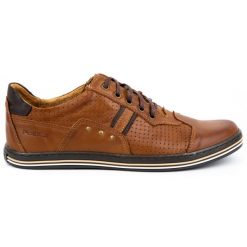 Polbut Buty męskie skórzane casual 1801PAX brązowe. Brązowe buty sportowe na co dzień męskie na jesień, z jeansu, bez zapięcia. Za 319.69 zł.
