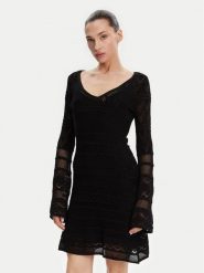 Guess Sukienka dzianinowa W5GK48 Z3E22 Czarny Slim Fit. Czarne sukienki damskie Guess, xs, z aplikacjami, z dzianiny, bez kołnierzyka, bez ramiączek. Za 329.99 zł.