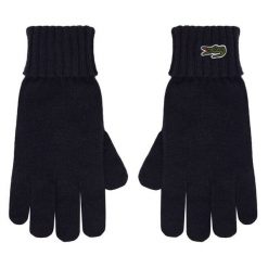 Rękawiczki Lacoste. Niebieskie rękawiczki damskie Lacoste, bez wzorów, z dzianiny. Za 179.99 zł.