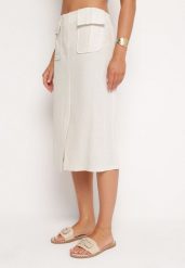 Jasnobeżowa Trapezowa Spódnica z Rozcięciem i Kieszeniami Nestala. Brązowe spódniczki damskie Born2be, m, bez wzorów, eleganckie, midi, trapezowe. Za 84.99 zł.