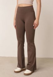 Brązowe Legginsy o Kroju Dzwonów z Wysokim Stanem i Modelującym Marszczeniem Pronone. Brązowe legginsy damskie Born2be, m, bez wzorów, z jeansu. Za 69.99 zł.