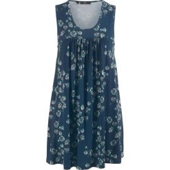 Sukienka shirtowa, bez rękawów bonprix ciemnoniebieski w kwiaty. Niebieskie sukienki damskie bonprix, bez wzorów, bez kołnierzyka, bez ramiączek. Za 59.99 zł.