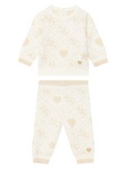 Guess Komplet sweter i spodnie materiałowe A5BG03 Z39N0 Beżowy Regular Fit. Brązowe spodnie dziewczęce Guess, z aplikacjami, z materiału, bez kołnierzyka. Za 219.99 zł.