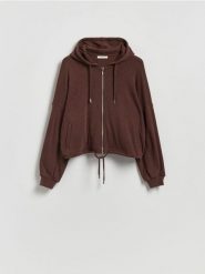 Rozpinana bluza z wiskozą - ciemnobrązowy. Brązowe bluzy bez kaptura damskie Reserved, l, z dzianiny. Za 139.99 zł.