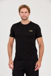 EA7 Czarny t-shirt ze złotym logo. Czarne t-shirty męskie EA7 Emporio Armani, l, bez wzorów, bez kołnierzyka. W wyprzedaży za 224.99 zł.