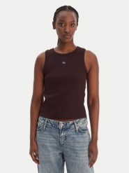 Calvin Klein Jeans Top LV047C201G Brązowy Slim Fit. Brązowe topy sportowe damskie Calvin Klein Jeans, xs, bez wzorów, z bawełny, bez ramiączek. Za 129.99 zł.