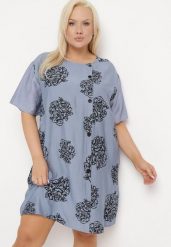 Niebieska Bawełniana Sukienka z Krótkim Rękawem z Kieszeniami i Guzikami Bellilla. Niebieskie sukienki damskie Born2be, do pracy, plus size, bez wzorów, z bawełny, biznesowe, bez kołnierzyka, plus size, bez ramiączek, mini, dopasowane. Za 79.99 zł.