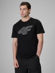 4F T-shirt regular z nadrukiem męski - czarny M. Czarne t-shirty męskie 4f, m, bez wzorów, z bawełny, bez kołnierzyka. Za 69.99 zł.