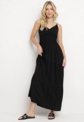 Czarna Sukienka Rozkloszowana na Regulowanych Ramiączkach z Bawełny Aletise. Czarne sukienki damskie Born2be, na co dzień, m, bez wzorów, z bawełny, eleganckie, bez kołnierzyka, bez ramiączek, maxi, rozkloszowane. W wyprzedaży za 63.99 zł.