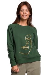 Klasyczna Bluza Dresowa z Nadrukiem - Trawiasta. Zielone bluzy bez kaptura damskie MOE, l, z bawełny. Za 219.90 zł.