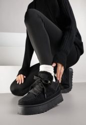 Czarne Sznurowane Sneakersy Śniegowce na Grubej Podeszwie Vamitte. Czarne śniegowce damskie Born2be, z jeansu. Za 109.99 zł.