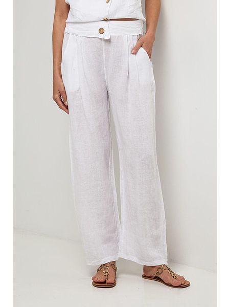 Lin Passion Lniane spodnie w kolorze białym rozmiar: 38/40. Białe spodnie materiałowe damskie Lin Passion, bez wzorów, ze lnu, klasyczne, z standardowym stanem. Za 136.78 zł.