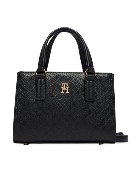 Tommy Hilfiger Torebka Th Daily Mini Tote Mono AW0AW18416 Czarny. Czarne torebki klasyczne damskie Tommy Hilfiger, bez wzorów, ze skóry, bez dodatków. Za 649.99 zł.