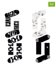 Happy Socks Skarpety (4 pary) w kolorze biało-czarnym rozmiar: 36-40. Białe skarpetki męskie Happy Socks, bez wzorów, prążkowane. Za 100.52 zł.