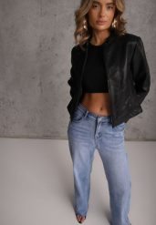 Niebieskie Bawełniane Jeansy High Waist z Szerokimi Nogawkami Zaeherris. Niebieskie jeansy damskie Renee, z podwyższonym stanem. Za 99.99 zł.