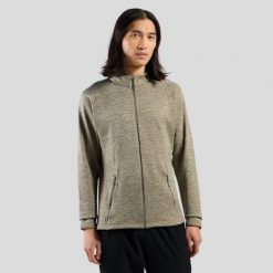 Bluza męska Odlo TENCIA Mid layer full zip. Szare bluzy sportowe męskie Odlo, bez wzorów, z materiału, sportowe, bez kołnierzyka, bez ramiączek. Za 449.99 zł.
