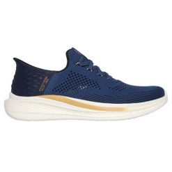 Buty Skechers Slade-Quinto 210810-BLU niebieskie. Niebieskie buty sportowe na co dzień męskie z dzianiny, bez zapięcia. Za 517.53 zł.