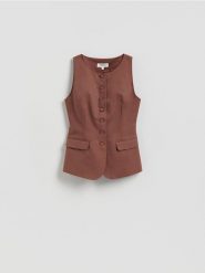 Kamizelka z lyocellem - brązowy. Brązowe kamizelki damskie Reserved, l, z bawełny. Za 199.99 zł.