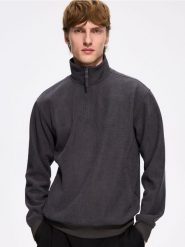 Bluza ze stójką - ciemnoszary. Szare bluzy bez kaptura męskie Reserved, l, z dzianiny. Za 139.99 zł.