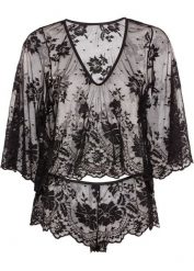 Koszulka z długim rękawem + figi panty (2 części). Czarne figi damskie bonprix, bez wzorów, z koronki. Za 124.99 zł.