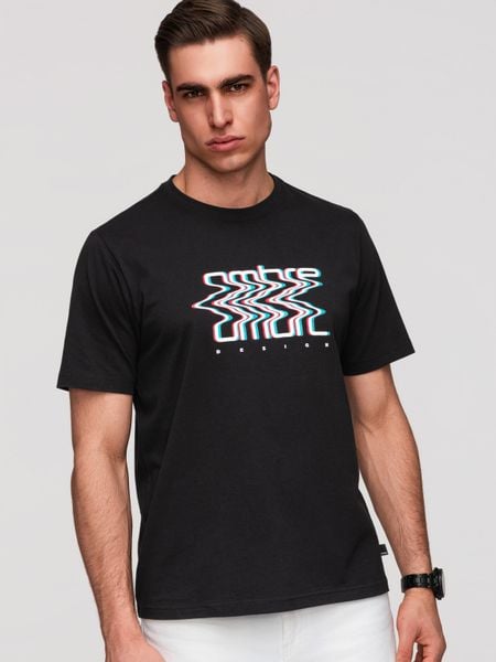 Męski bawełniany T-shirt z printem Ombre - czarny V1 - Rozmiar: M. Czarne t-shirty męskie Ombre Clothing, m, bez wzorów, z bawełny, bez kołnierzyka. Za 119.99 zł.