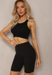 Czarne Sportowe Szorty Kolarki Prążkowane High Waist Steiama. Czarne spodenki sportowe damskie Renee, l, z materiału, do biegania. Za 29.99 zł.
