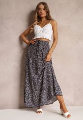 Granatowa Spódnica Maxi Bawełniana w Kwiatowy Wzór Rayegan. Niebieskie spódniczki damskie Renee, na lato, s, z aplikacjami, z bawełny, maxi. Za 54.99 zł.