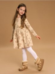 Sukienka babydoll ze wzorkiem - beżowy. Brązowe sukienki dziewczęce Sinsay, bez wzorów, bez ramiączek. Za 25.99 zł.