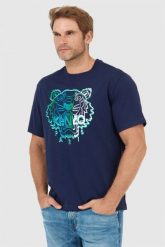 KENZO Granatowy t-shirt męski z wyszywanym logo. Niebieskie t-shirty męskie Kenzo, l, bez wzorów, bez kołnierzyka. W wyprzedaży za 439.99 zł.