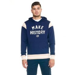 Męska bluza Leone z kapturem Retro. Niebieskie bluzy sportowe męskie LEONE 1947 APPAREL, bez wzorów, z tkaniny, retro, bez kołnierzyka, bez ramiączek. W wyprzedaży za 195.65 zł.