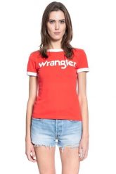 DAMSKI T-SHIRT WRANGLER SS RINGER TEE BITTERSWEET RED W7Z3EVXBO 112132167. Czerwone t-shirty damskie Wrangler, xs, bez wzorów, bez kołnierzyka. Za 69.99 zł.