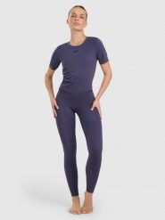 4F Legginsy do jogi i pilatesu szybkoschnące damskie - granatowe L. Niebieskie legginsy sportowe damskie 4f, l, bez wzorów, z dzianiny, z podwyższonym stanem, na jogę i pilates. Za 169.99 zł.