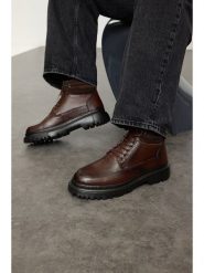 Trendyol Skórzane botki w kolorze brązowym rozmiar: 41. Brązowe buty zimowe męskie Trendyol, bez zapięcia. Za 173.99 zł.