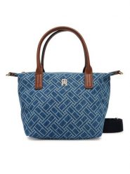 Tommy Hilfiger Torebka Popette Mini Tote Denim Flag AW0AW18612 Niebieski. Niebieskie torebki klasyczne damskie Tommy Hilfiger, bez wzorów, z denimu, bez dodatków. Za 449.99 zł.