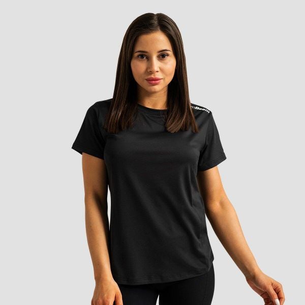 Koszulka damska fitness regular z krótkim rękawem czarna Limitless. Czarne bluzki sportowe damskie GYMBEAM, s, bez wzorów, z materiału, bez ramiączek. Za 76.90 zł.