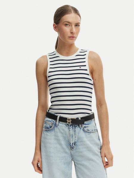 Tommy Hilfiger Top WW0WW47806 Écru Slim Fit. Białe topy damskie Tommy Hilfiger, xxs, bez wzorów, z bawełny, bez ramiączek. Za 119.99 zł.