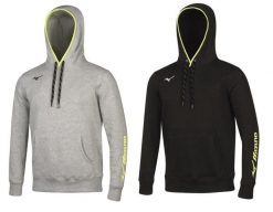 Bluza z kapturem Mizuno Team. Czarne bluzy sportowe damskie Mizuno, bez wzorów, z poliesteru, bez kołnierzyka, bez ramiączek. Za 233.90 zł.