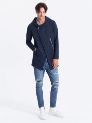 Długa bluza męska z asymetrycznym zapięciem HAGA - granatowa. Niebieskie bluzy bez kaptura męskie Ombre Clothing, m, z bawełny. W wyprzedaży za 267.74 zł.