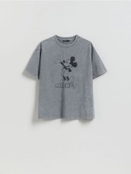 Bawełniany t-shirt Mickey Mouse - ciemnoszary. Szare t-shirty damskie Reserved, l, bez wzorów, z bawełny, bez kołnierzyka. Za 79.99 zł.